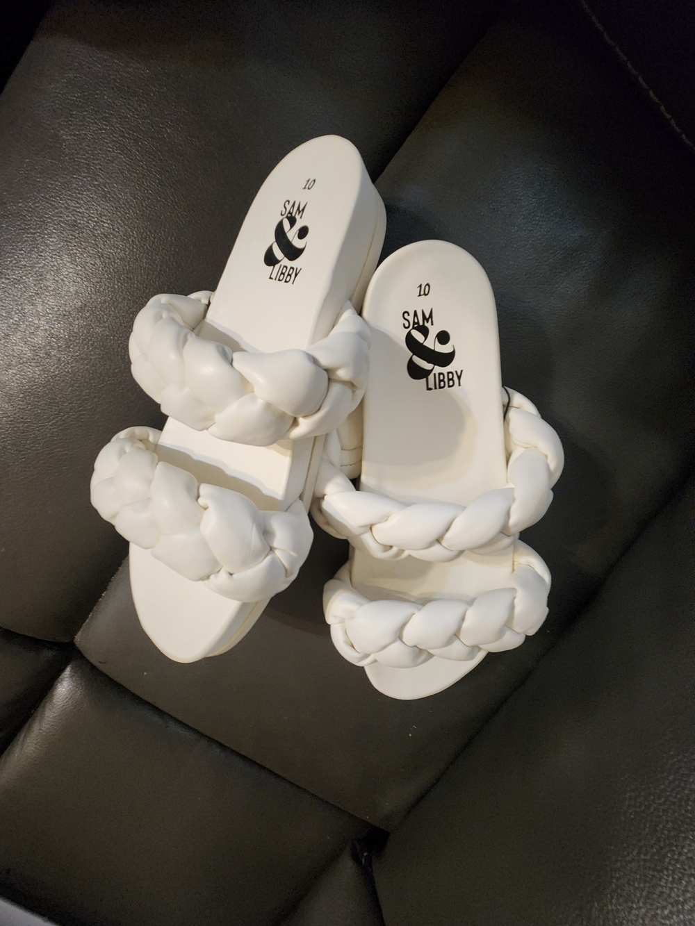 Sam & Libby White Braided Double-Strap Slide Sandals - Women's